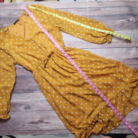 SOLD Cotton On Yellow Polka Dot Balloon Sleeve Button Detail Dress - Picture 8 of 10